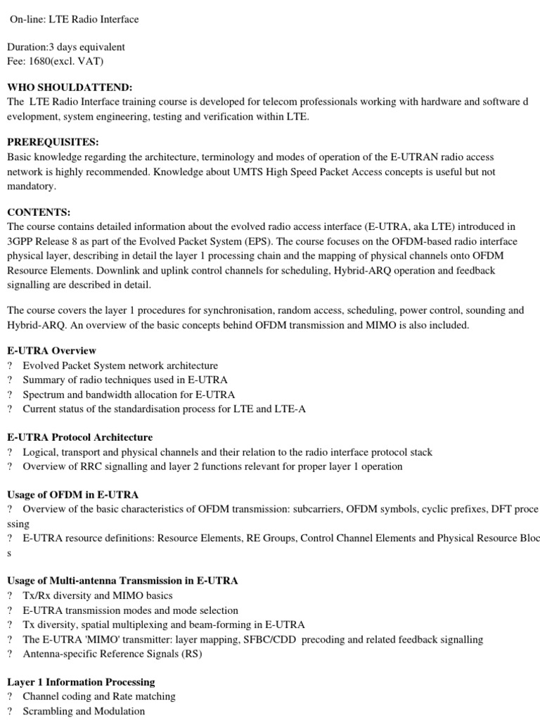 LTE Radio Interface Training Course | PDF | Telecommunications ...
