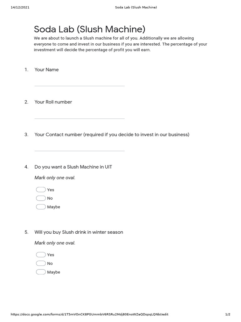 Slush - Machine - Survey - Rehan Ejaz | PDF