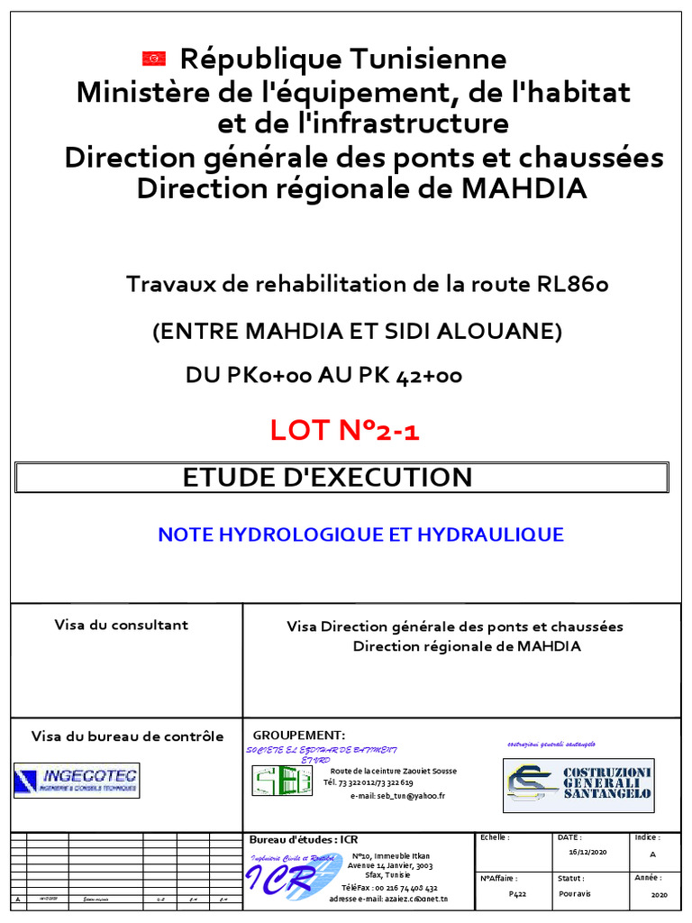 Étude Hydrologique Route RL860 Mahdia | PDF | Sol (pédologie) | Débit ...