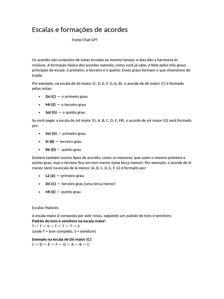 Formação de Acordes e Escalas Musicais | PDF | Acorde (música) | Escala ...
