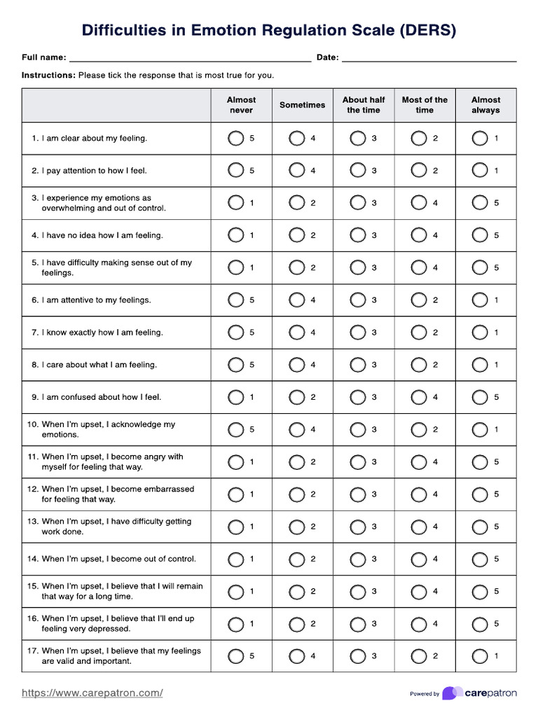 DERS: Emotion Regulation Assessment | PDF | Social Psychology ...