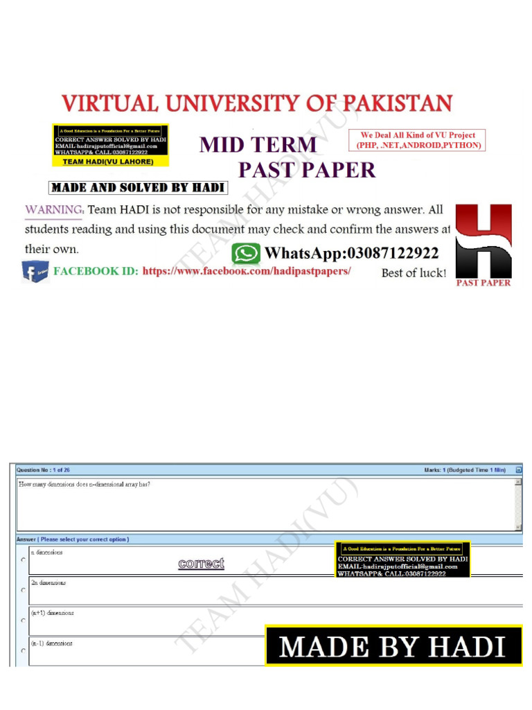 Cs201 Midterm File 2 Solved by Team Hadi | PDF