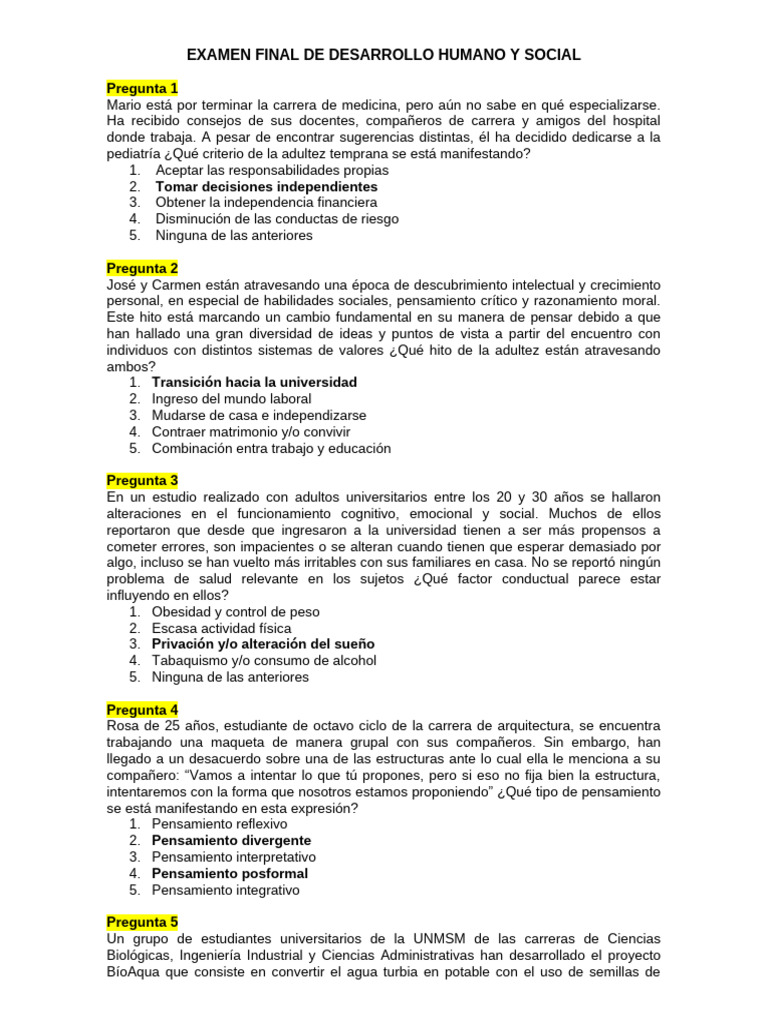 Examen Final: Desarrollo Humano y Social | PDF | Adultos | Ciencias del ...