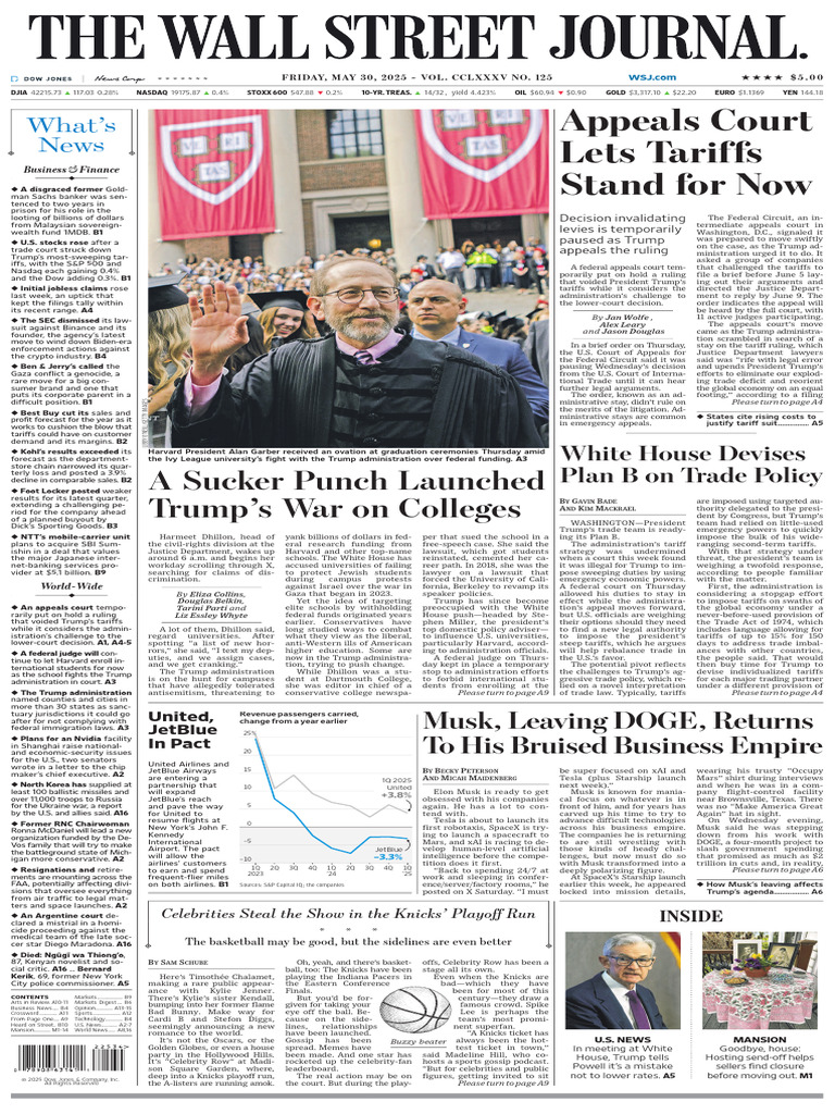 The Wall Street Journal - May 30, 2025 | PDF | Federal Aviation  Administration | Donald Trump