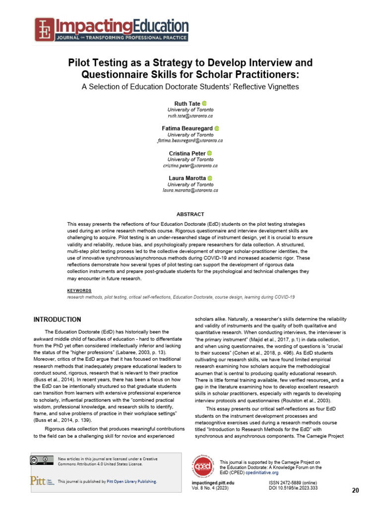 Pilot Testing As A Strategy To Develop Interview | PDF | Survey ...