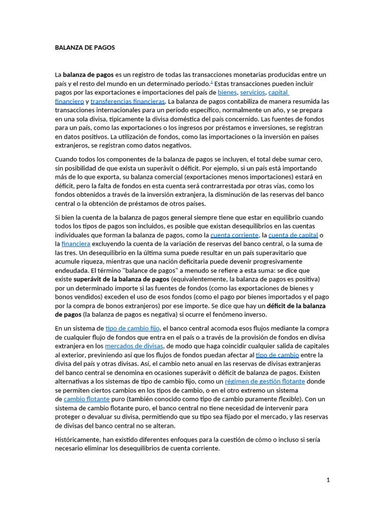 Balanza de Pagos: Estructura y Función | PDF | Balance de pagos | Economias