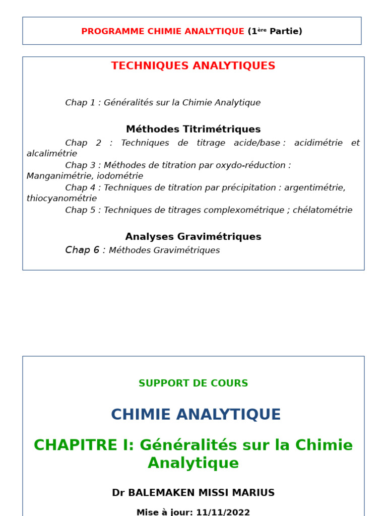 Techniques de Chimie Analytique | PDF | Concentration molaire | Chiffre ...