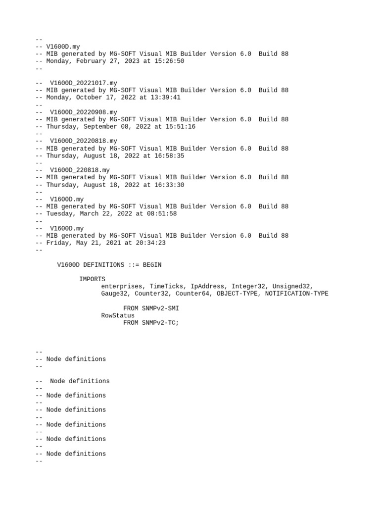 MIB Definitions for V1600D Devices | PDF | Computer Programming | Computing