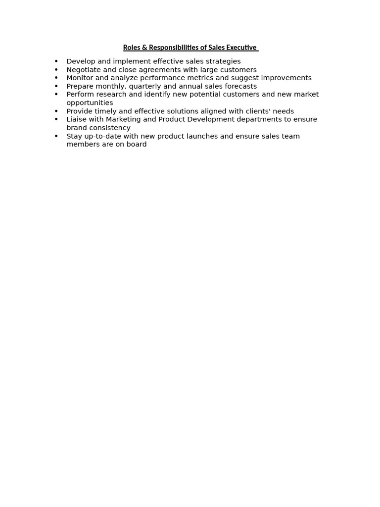 Sales Executive Roles & Responsibilities | PDF