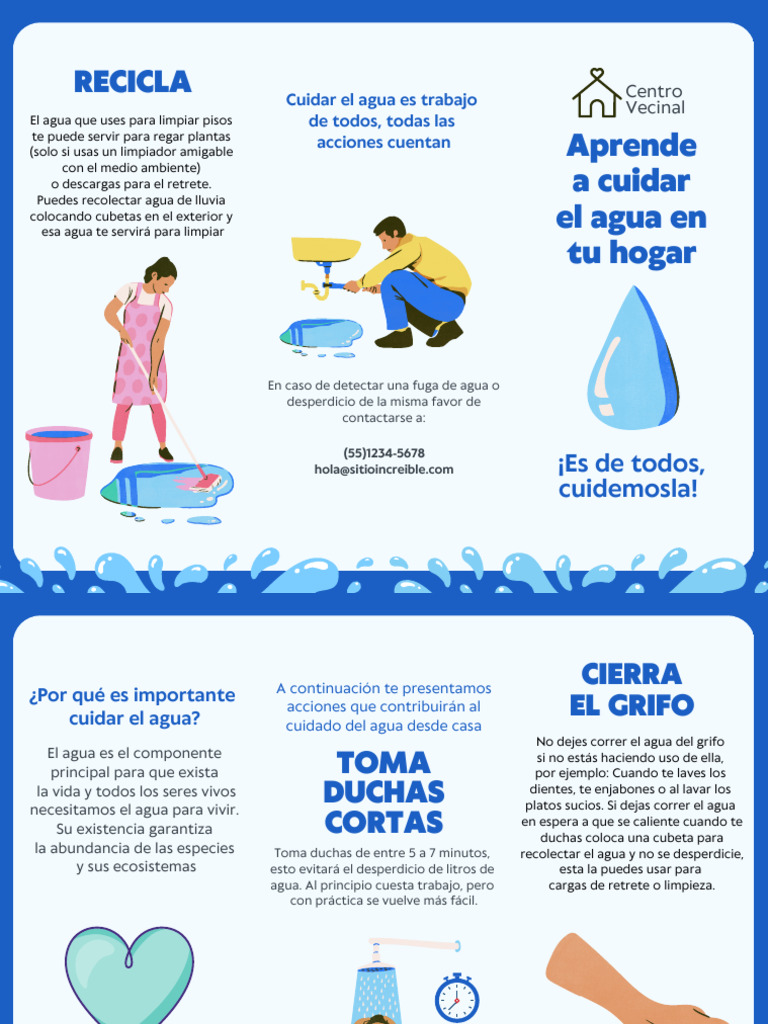 Folleto Sobre El Cuidado Del Agua Moderno Ilustrado Azul | PDF | Agua ...