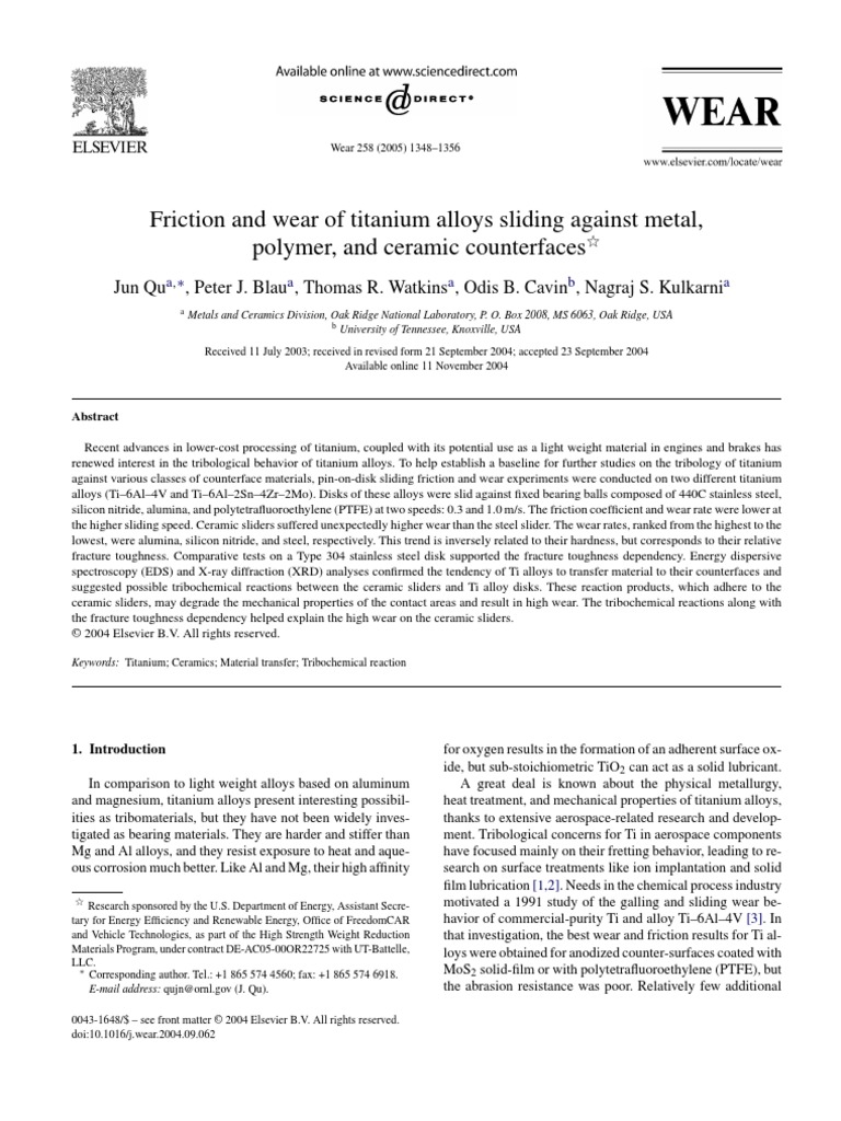 Friction and Wear of Titanium Alloys Sliding Against Metal, Polymer ...