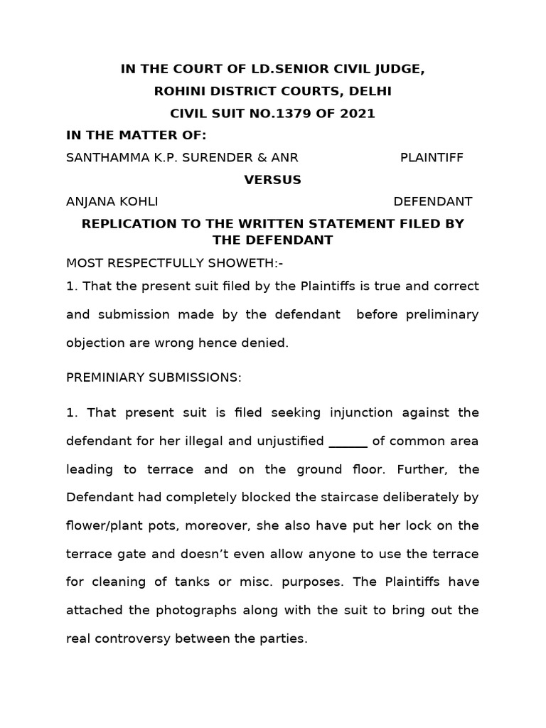 Replication Santhamma | PDF | Affidavit | Lawsuit