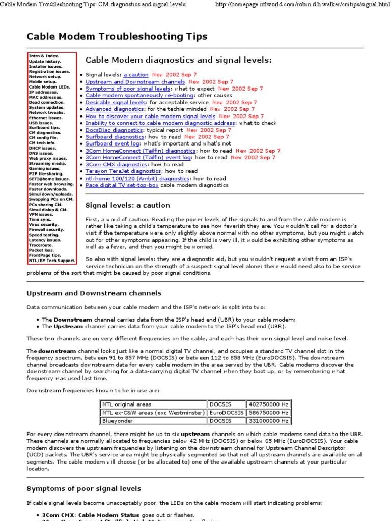 Cable Modem Troubleshooting Tips CM Diagnostics and Signal Levels
