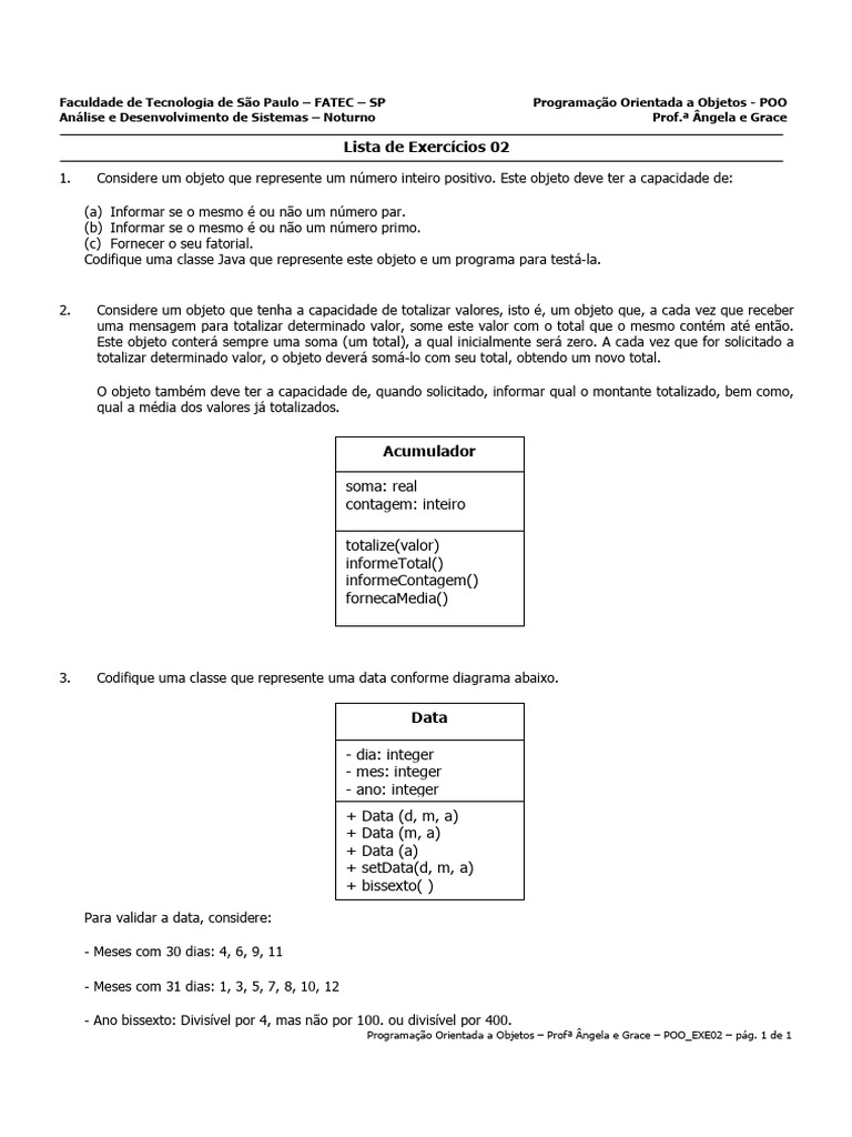Exercícios de POO em Java para FATEC SP | PDF | Programação orientada a ...