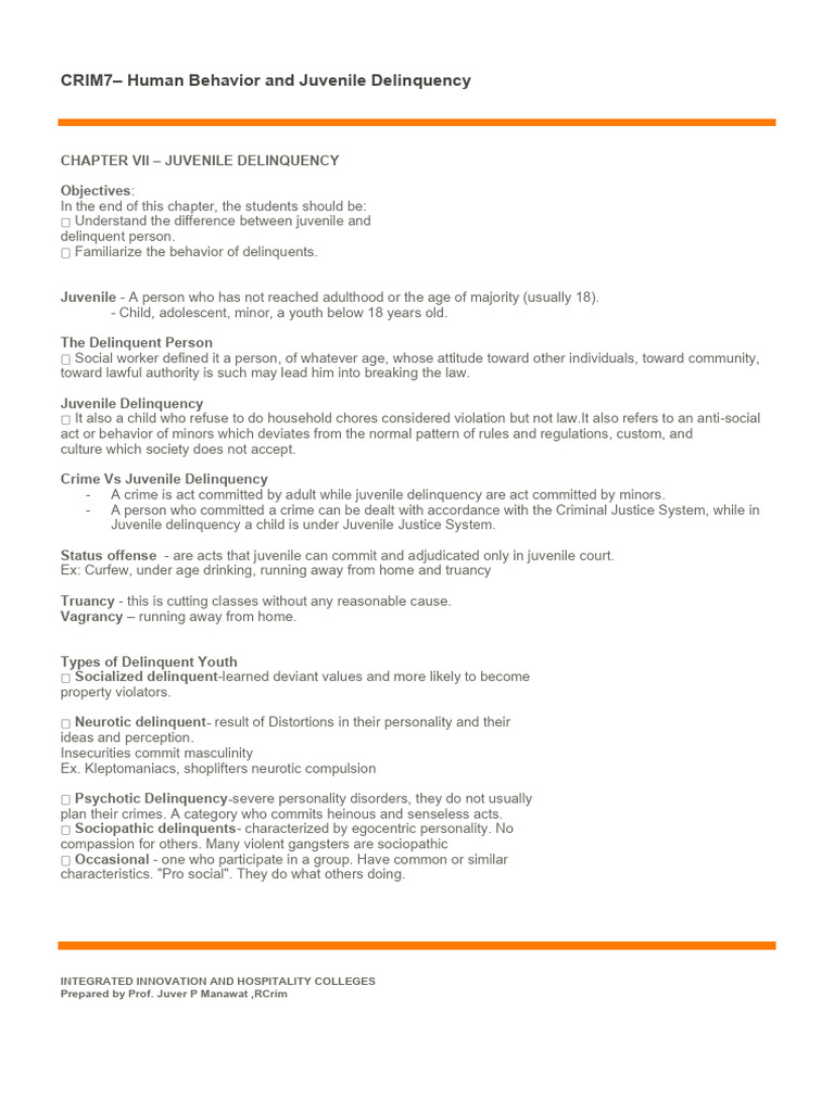 Understanding Juvenile Delinquency | PDF | Juvenile Delinquency ...