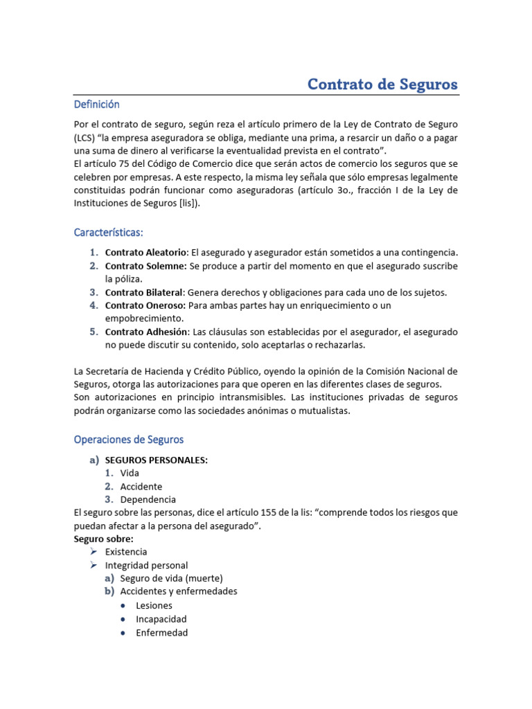 Características y Tipos de Contratos de Seguro | PDF | Póliza de ...