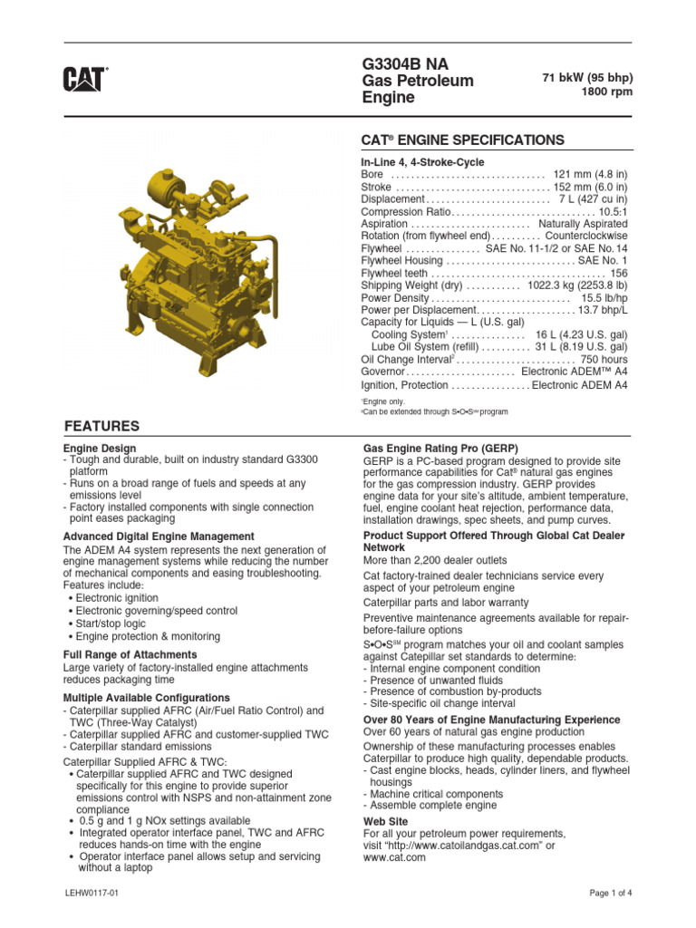 G3304B Gas Engine Specifications | PDF | Engines | Horsepower