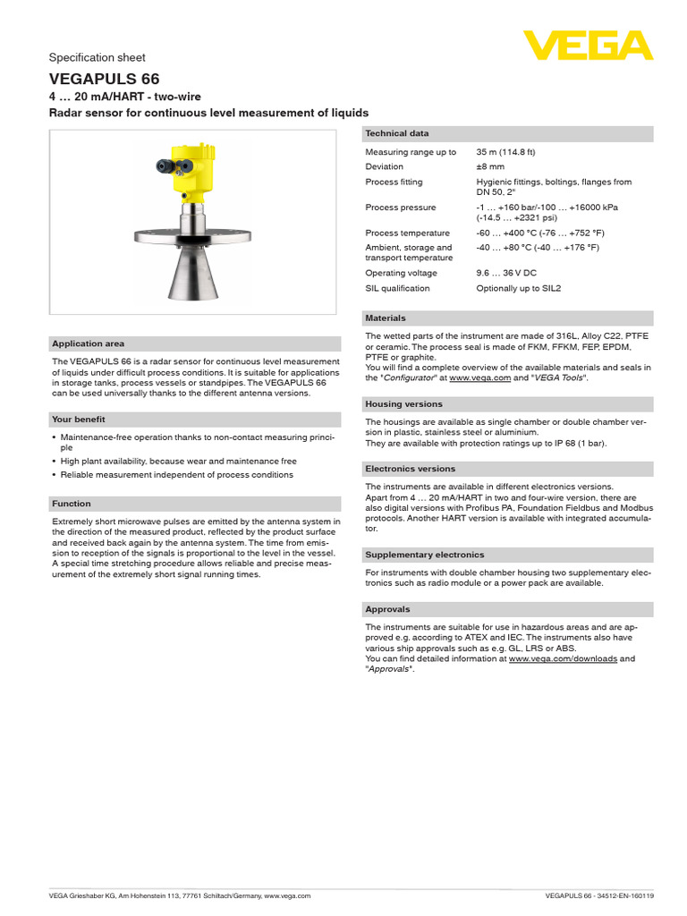 Gs 34512 en Vegapuls 66 4 20 Ma Hart Two Wire 160119 | PDF | Electrical ...