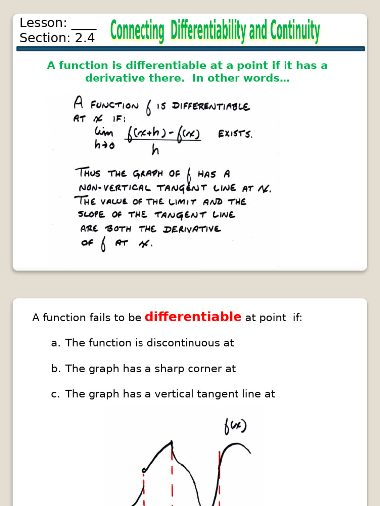 Differentiability and Continuity Overview | PDF | Derivative | Function ...