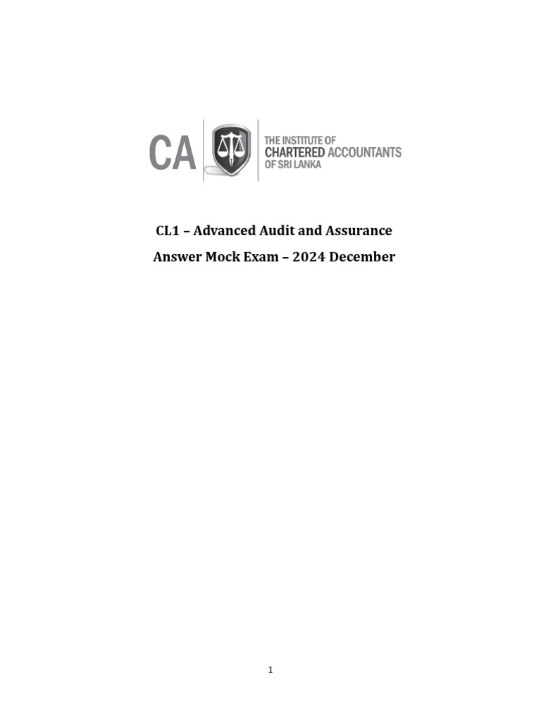 Advanced Audit and Assurance Mock Exam 2024 | PDF | Audit | Internal Audit