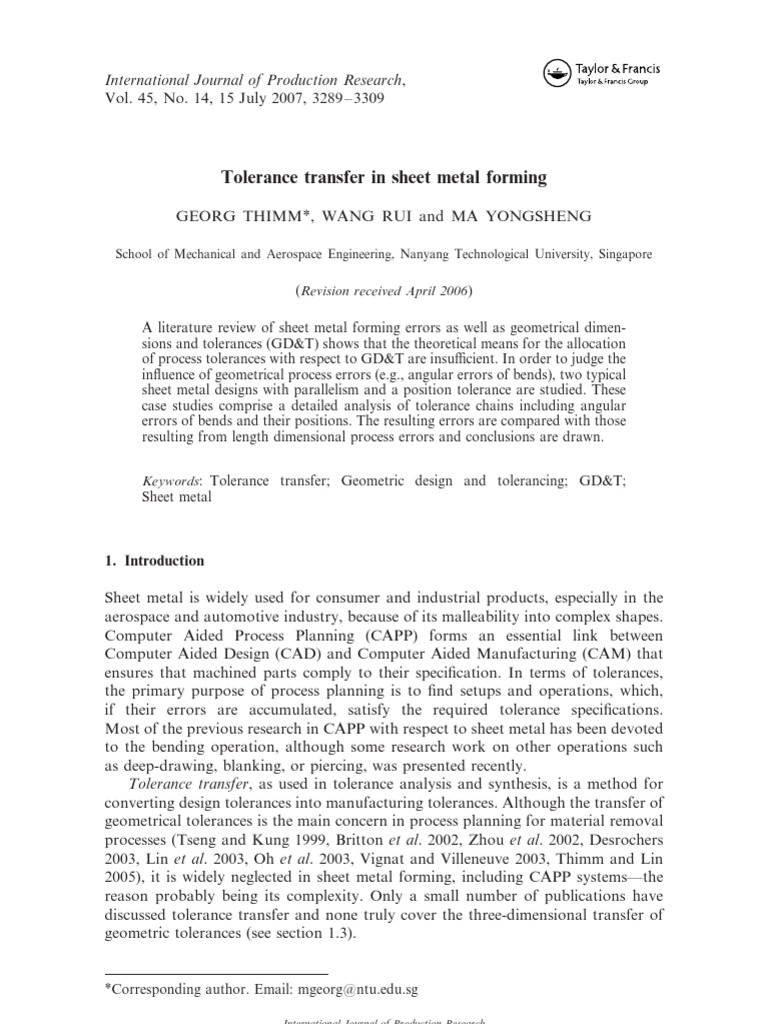 Tolerance Transfer in Sheet Metal Forming | PDF | Sheet Metal ...