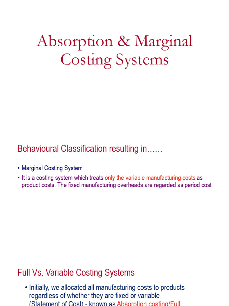 Absorption Marginal Costing Systems 1 | PDF | Cost Of Goods Sold | Net ...