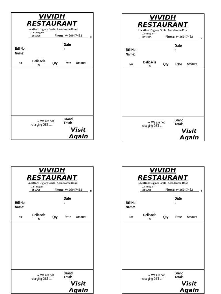 VIVIDH Restaurant Bill Details | PDF