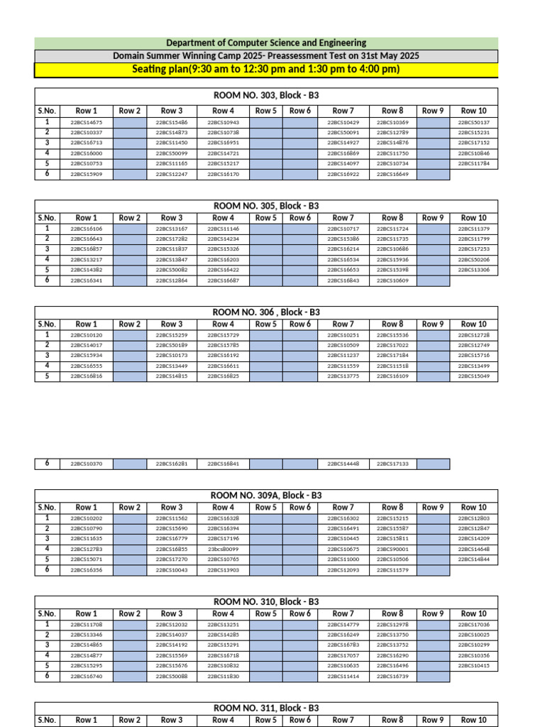 CSE Summer Camp 2025 Seating Plan | PDF