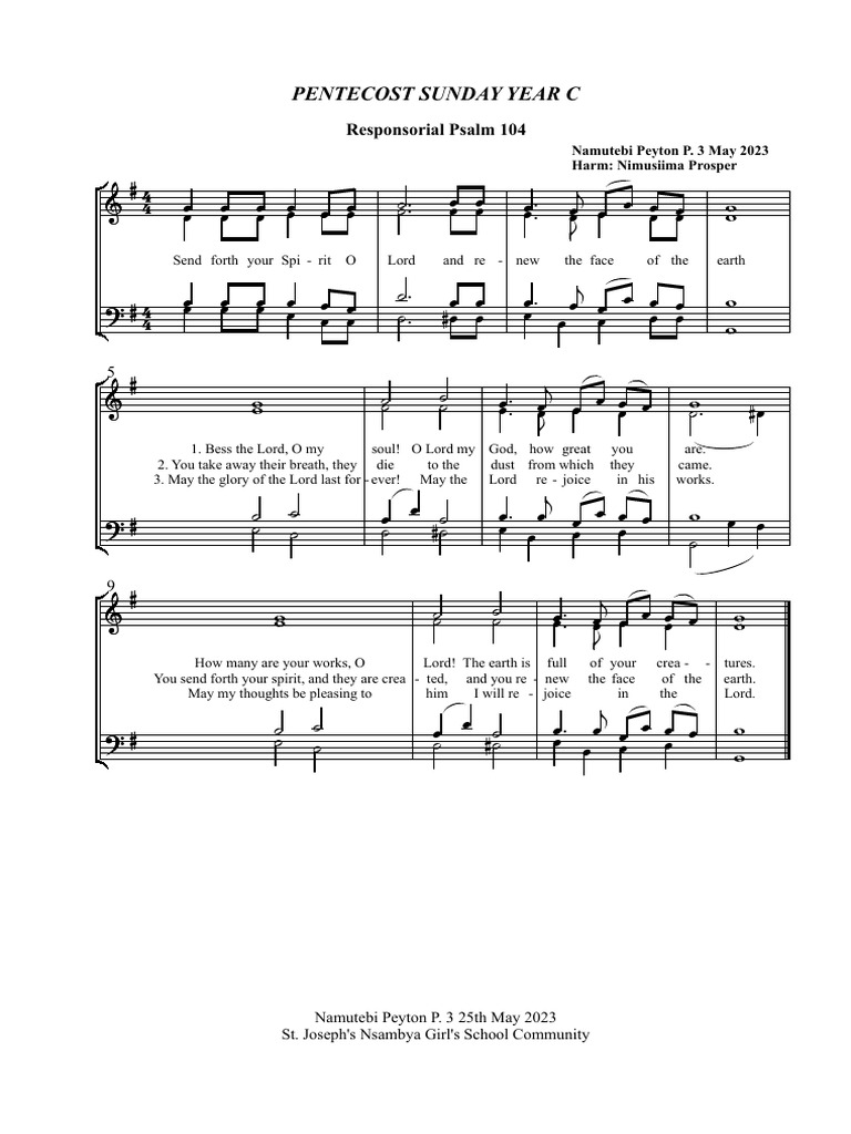 Responsorial Psalm 104 Pentecost Sunday - Send Forth Your Spirit O Lord ...