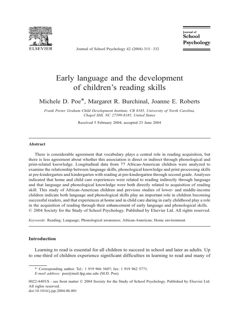 Early Language Impact on Reading Skills | PDF | Literacy | Dependent ...