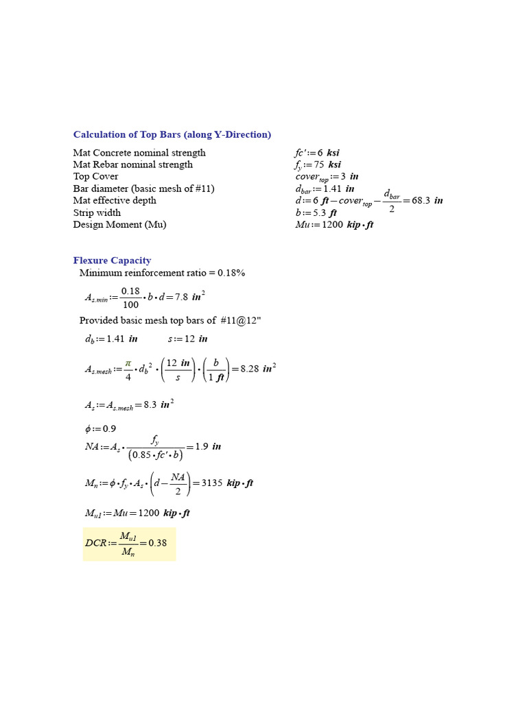 Calculation of Top Bars (Along Y-Direction) : FC' F Cover D D Cover D B ...