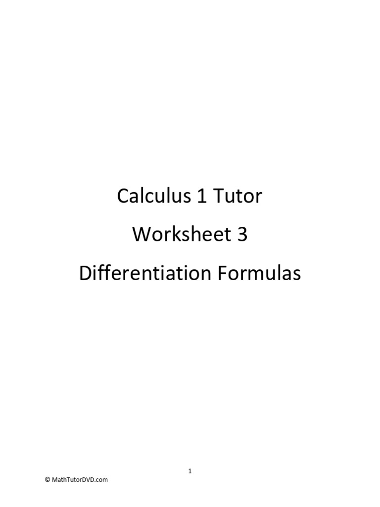 Calculus+1+Tutor+ +worksheet+3+ +Differentiation+Formulas | PDF ...