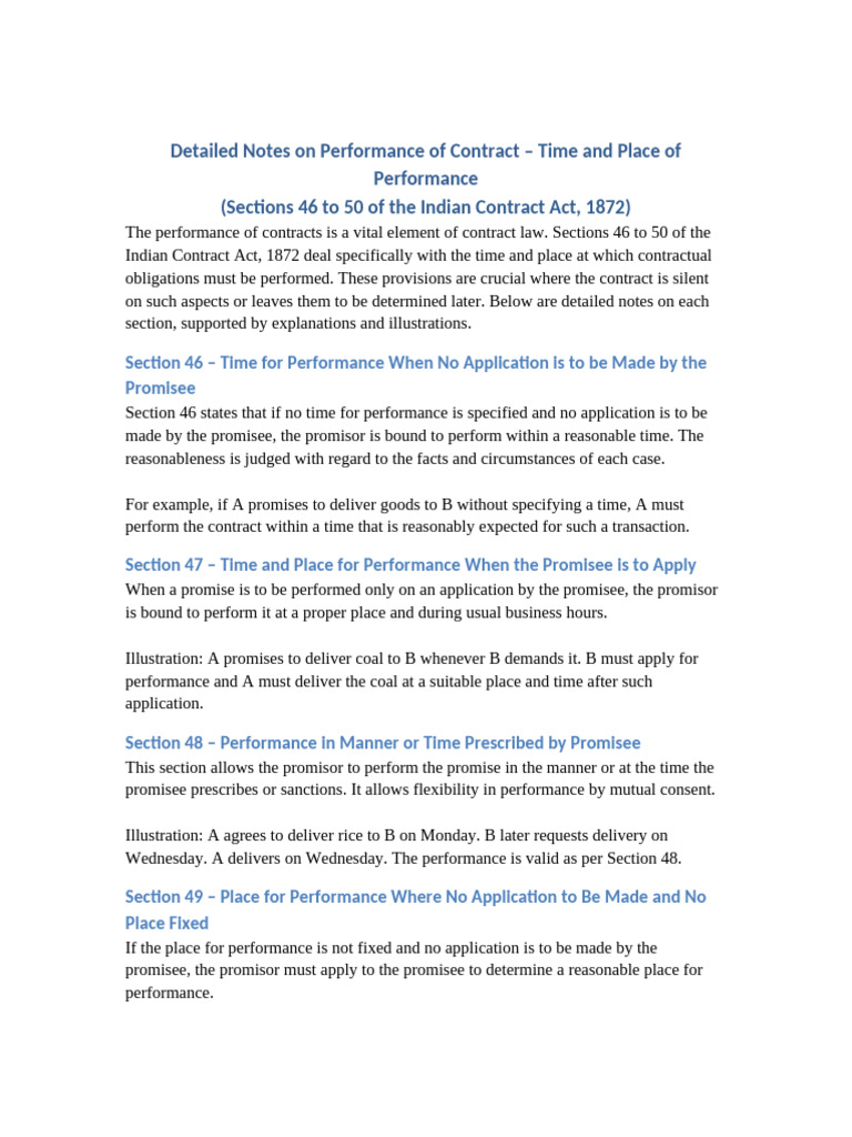 Performance of Contract: Time & Place | PDF | Civil Law (Legal System ...