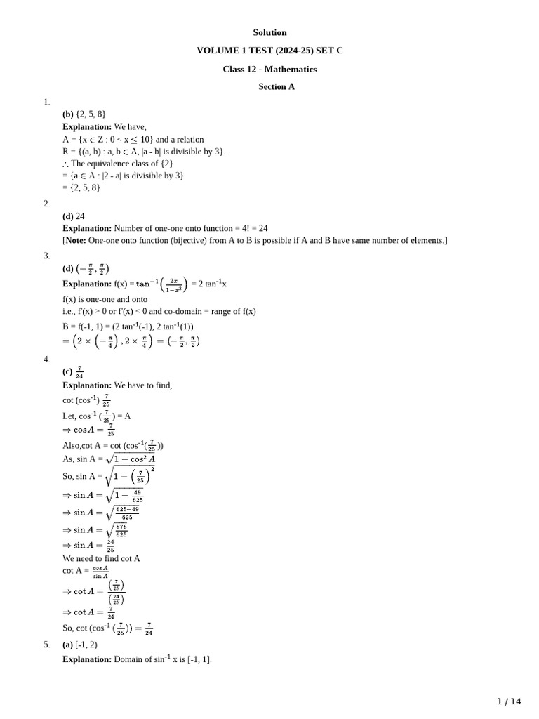 Class 12 Mathematics Solutions 2024-25 | PDF | Area | Interest