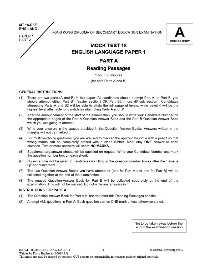 DSE English Language Mock Test 18 | PDF | Selfie | Oxford University Press