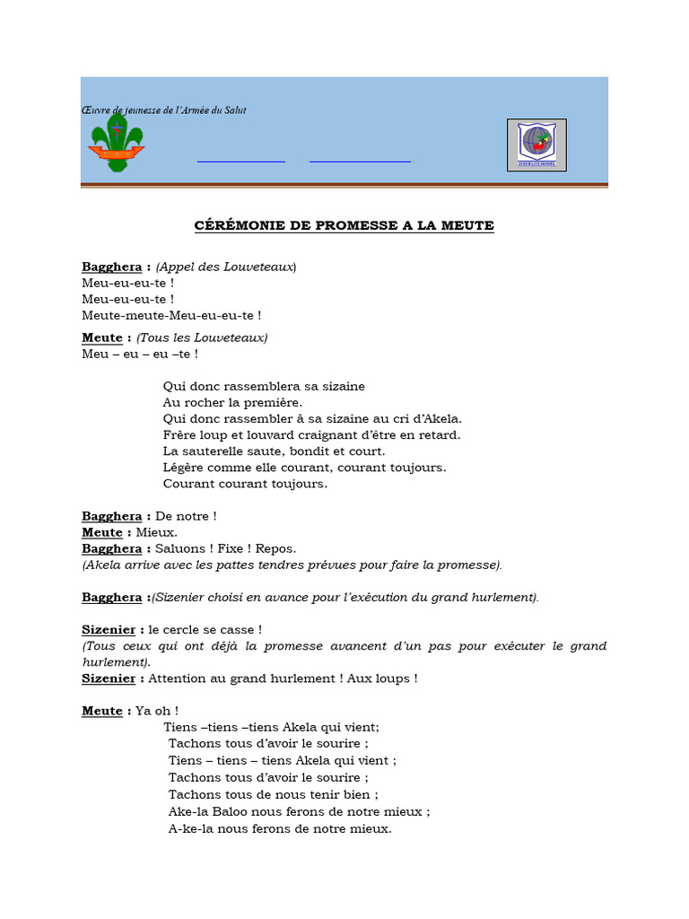 Cérémonie de promesse des louveteaux | PDF | Patrouille | Organismes de ...