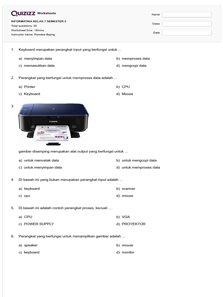 Worksheet Informatika Kelas 7 Semester 2 | PDF