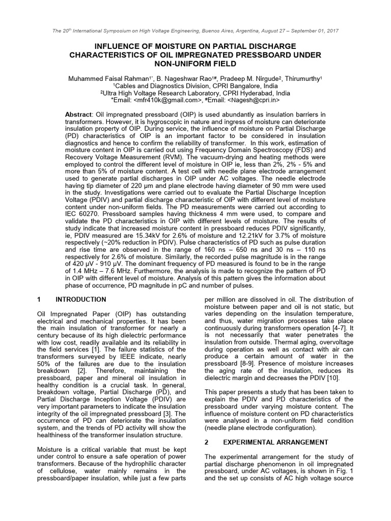545-Influence of Moisture On Partial Discharge Characteristics of Oil ...
