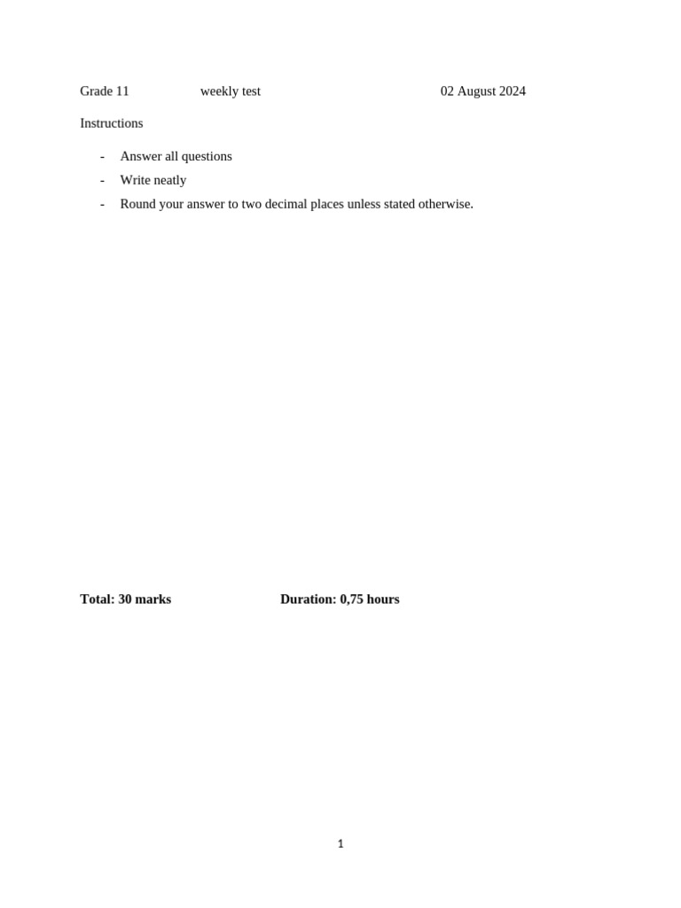 Grade 11 Weekly Test AUGUST | PDF | Interest | Banks