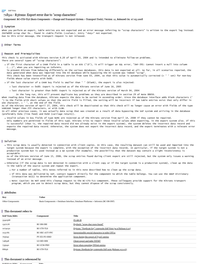 R3trans Export Error: Scrap Characters | PDF | Software Engineering ...