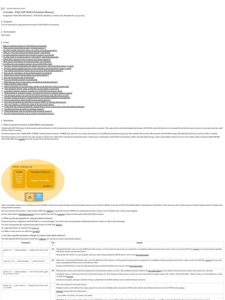 SAP HANA Persistent Memory Overview | PDF | Computer Data Storage ...