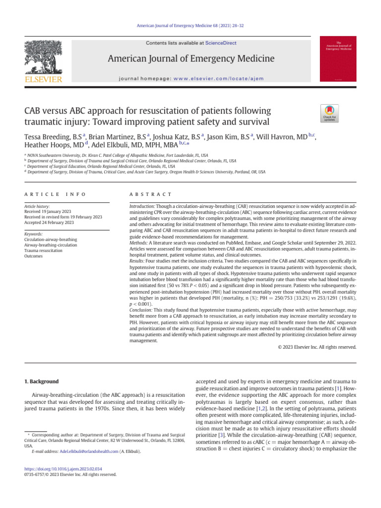 CAB vs ABC in Trauma Resuscitation | PDF | Major Trauma ...