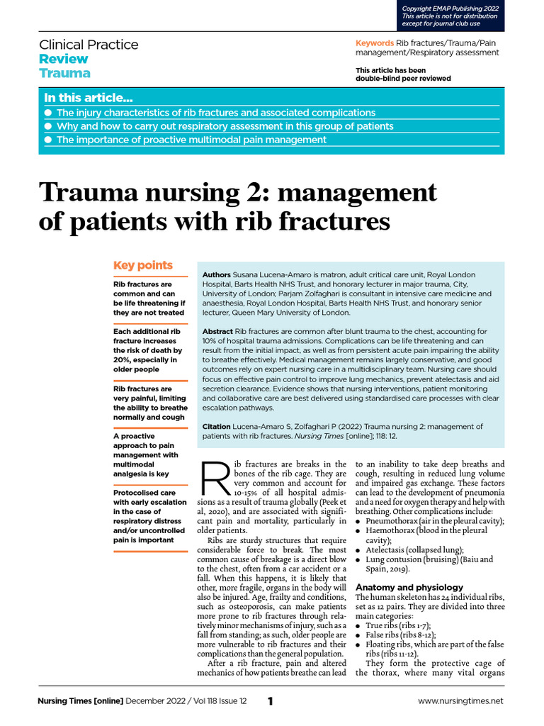 Rib Fracture Management in Nursing | PDF | Thorax | Lung