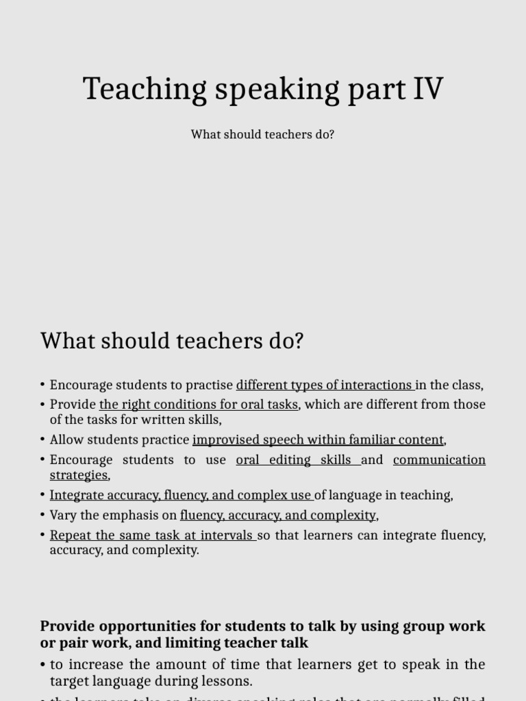 Teaching Speaking Part IV | PDF | Fluency | Learning
