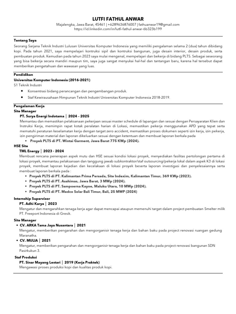 CV - Lutfi Fathul Anwar | PDF