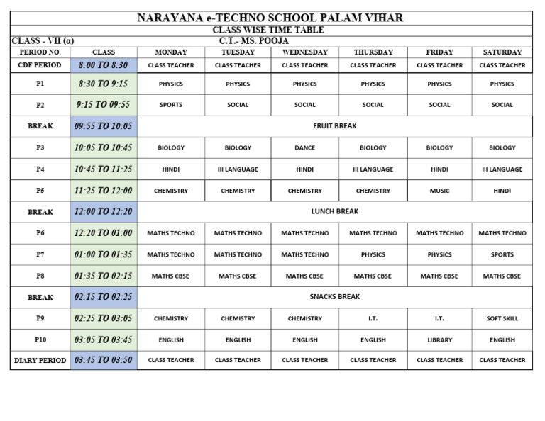 Class Vii - Alpha Time Table | PDF