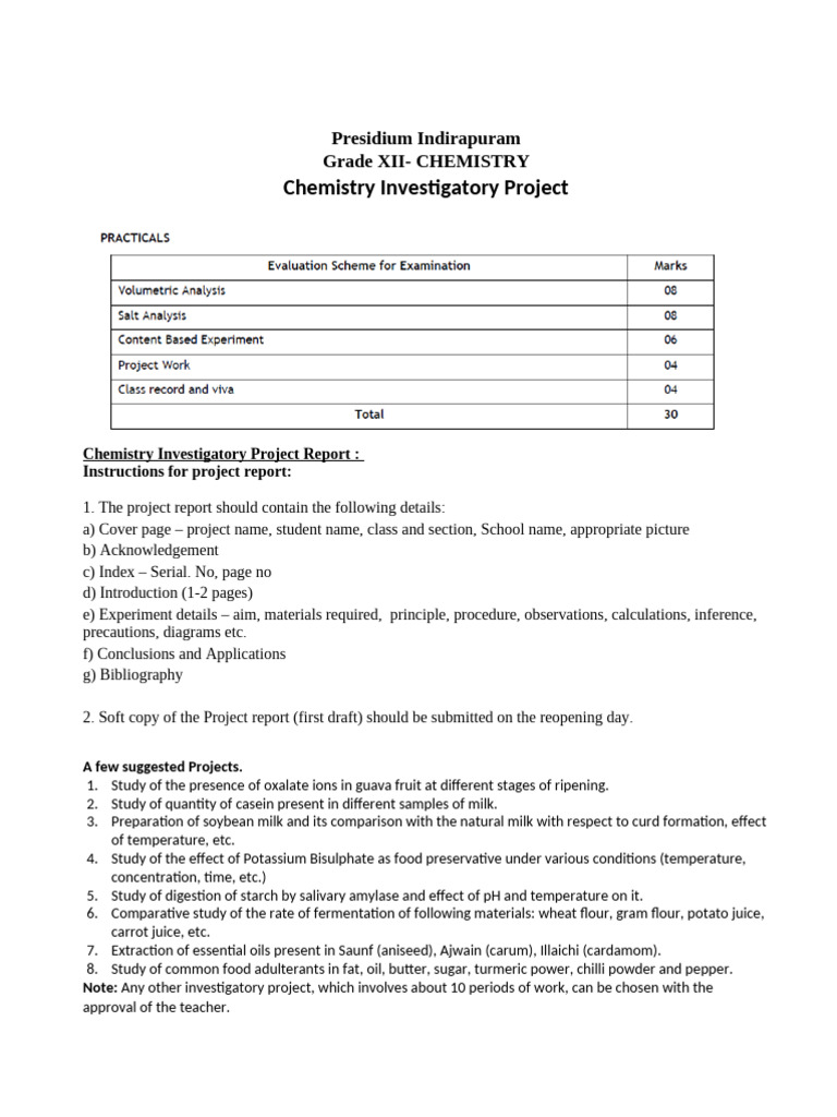 Chemistry Investigatory Project Guide | PDF | Milk | Acid