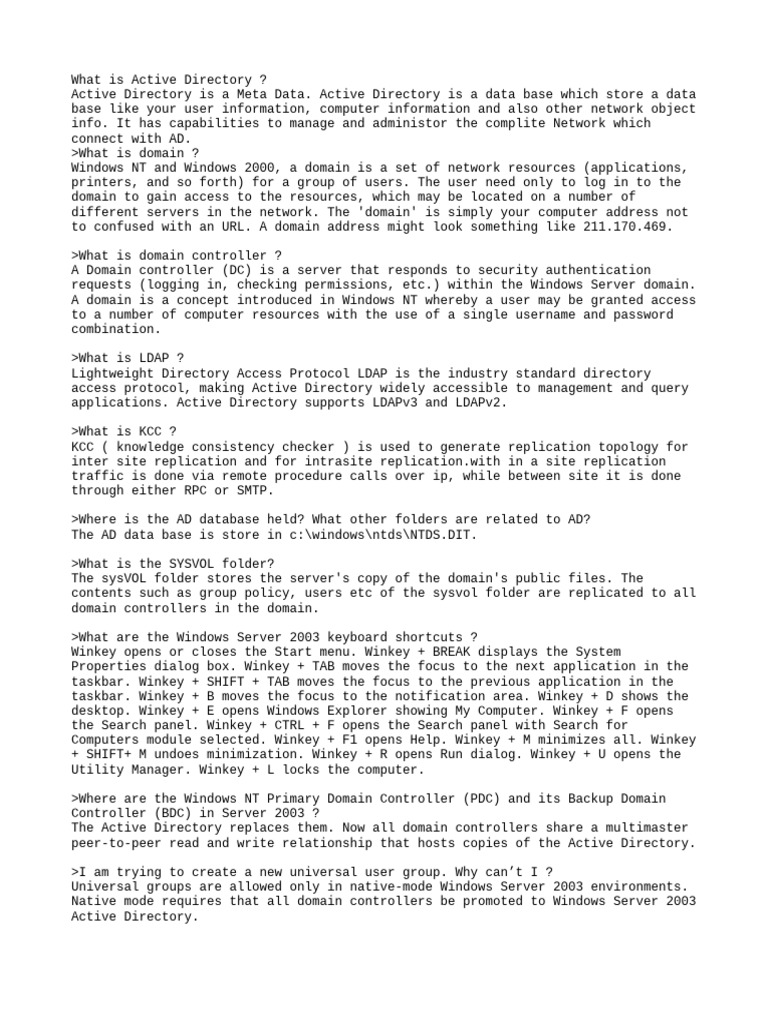 AD Questions Part 1 | PDF | Active Directory | Windows 2000