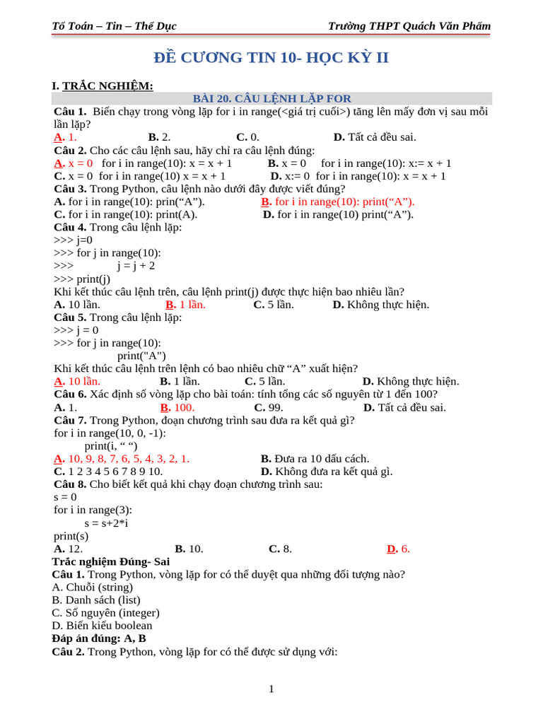 DE CUONG TIN 10 KII (Có Đáp Án) | PDF