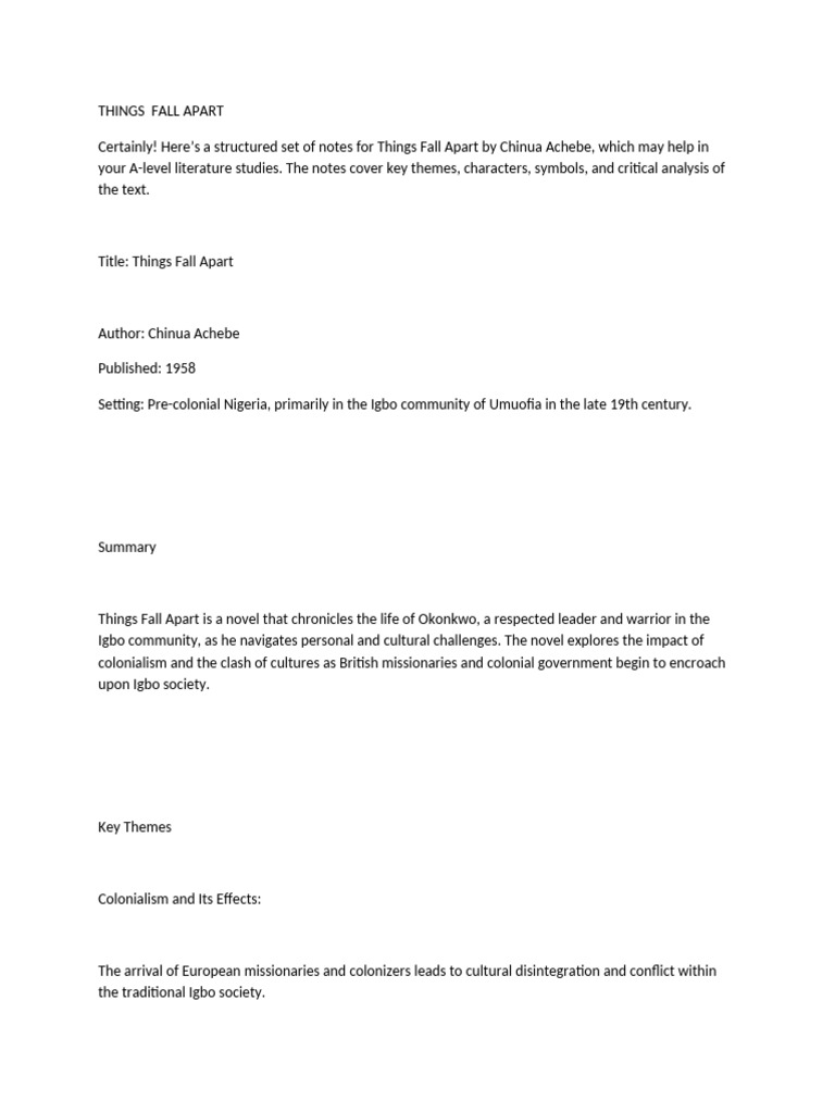 Themes and Analysis of Things Fall Apart | PDF